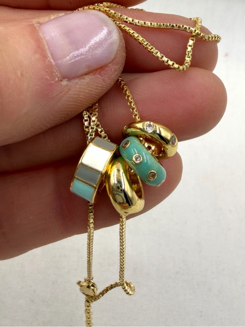 Anthro Gold Tone Enamel Rhinestone Rings Necklace NWOT